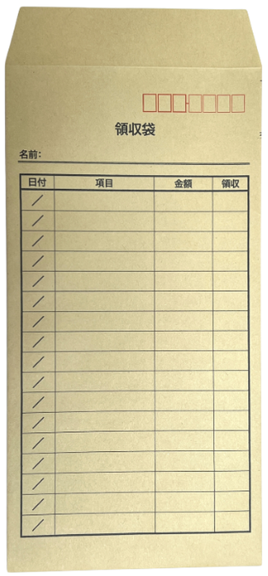 長形3号　表形式の領収袋 封筒印刷結果